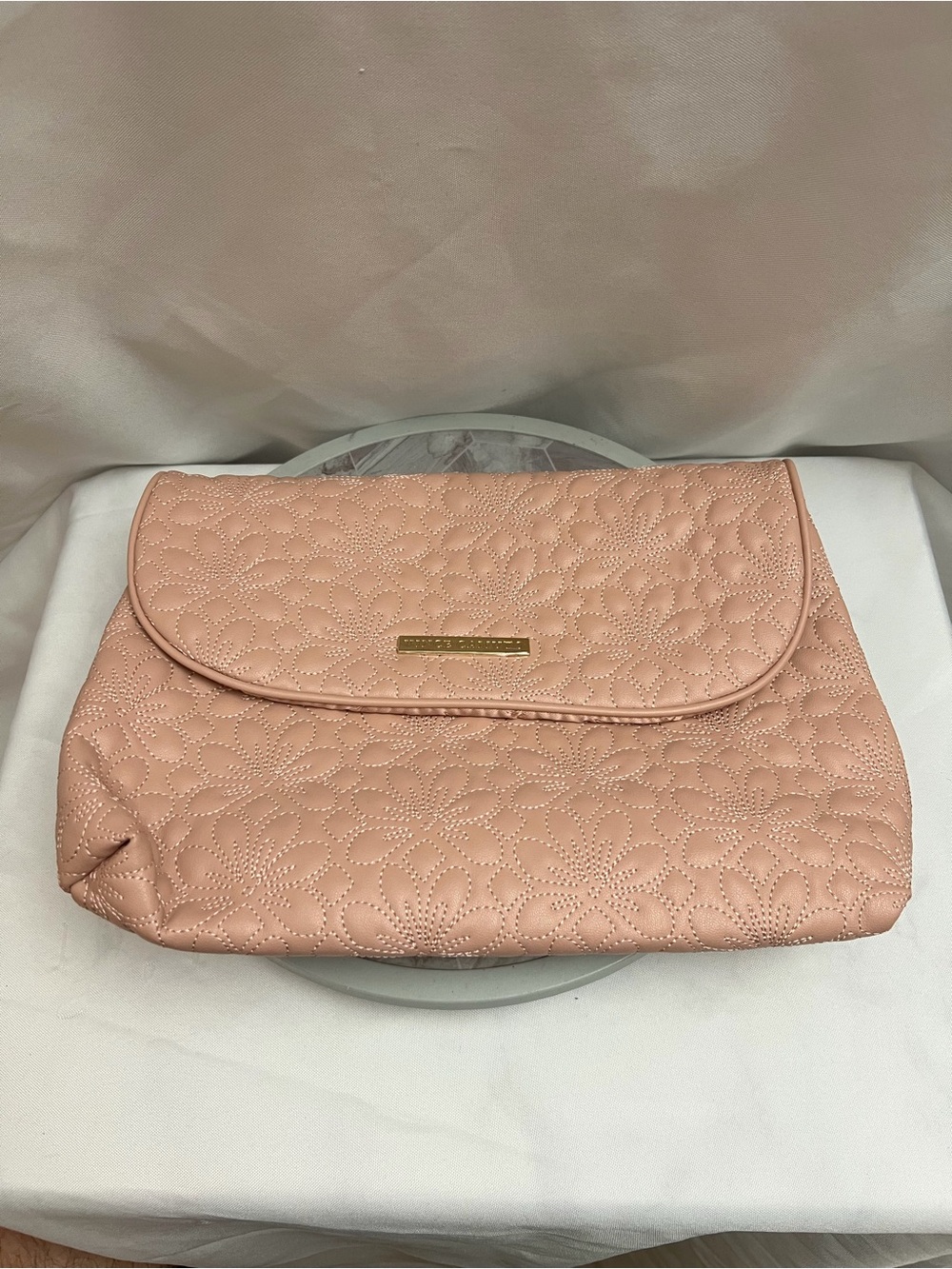 Vince Camuto Blush Pink Floral Quilted Travel Cosmetic Makeup Bag